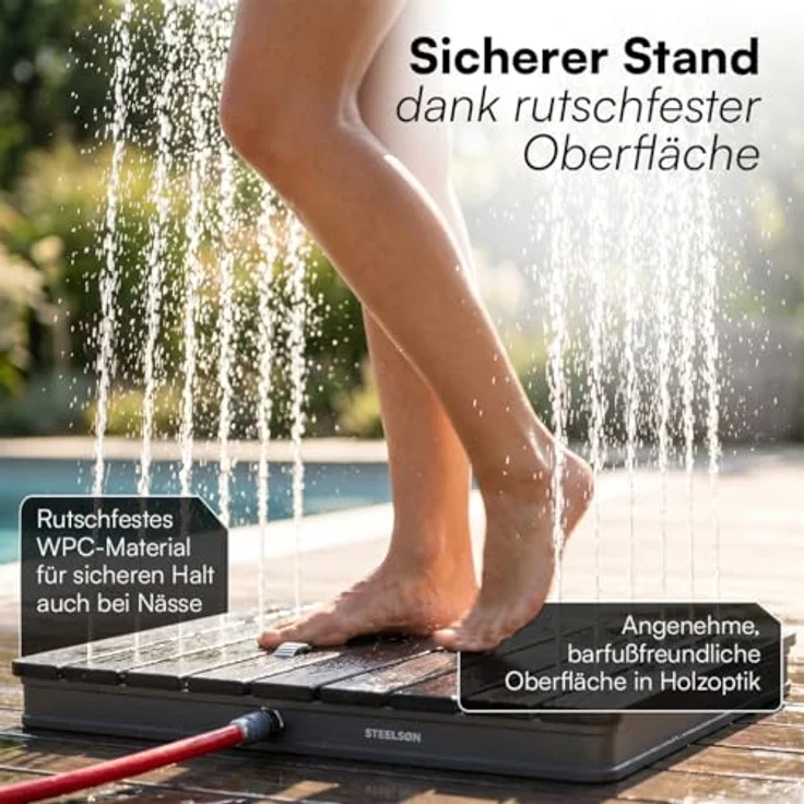 STEELSØN 'Samaya' Bodendusche rechteckig, Gartendusche anthrazit/grau, Campingdusche wetterfest, Saunadusche, Fontänenhöhe bis zu 4m, inkl. Fußrad – Bild 7
