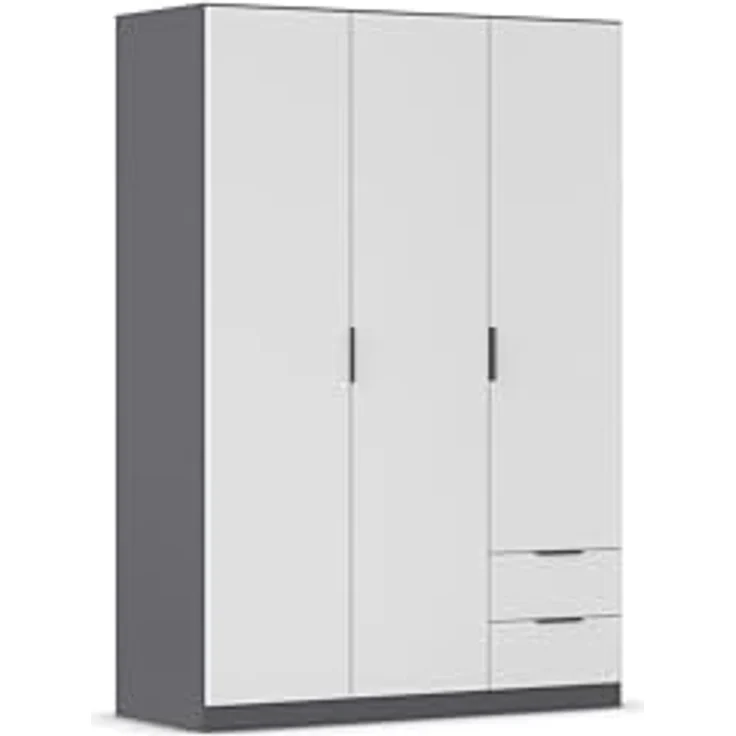 Rauch Möbel Lagoa, Kleiderschrank, Garderobe für Schlafzimmer, Kinderzimmer, Jugendzimmer 3-türig, 2 Schubladen, mit Zubehör Classic, Farbe Weiß/Grau metallic, Schwarz, Breite 136 – Bild 2