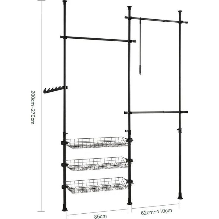 SoBuy FRG34-SCH Garderobenständer, Metall, Pulverbeschichtung, Schwarz, 62 x 200 x 85 cm – Bild 3