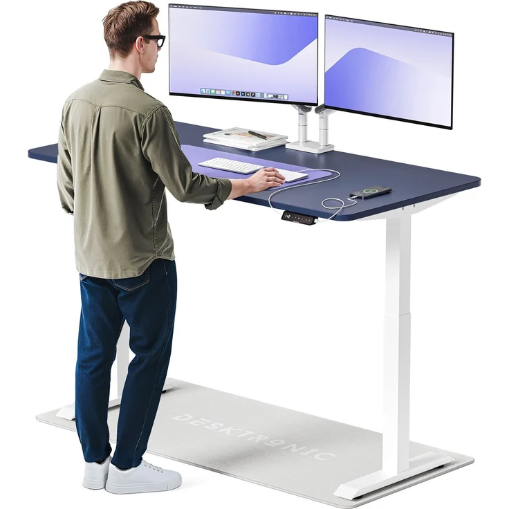 Desktronic HomeOne Elektrisch höhenverstellbarer Schreibtisch 160x80cm Weiß/Blau mit Memory-Funktion, Anti-Kollisions Technologie, USB-A und USB-C-Ladeanschlüssen – Bild 1
