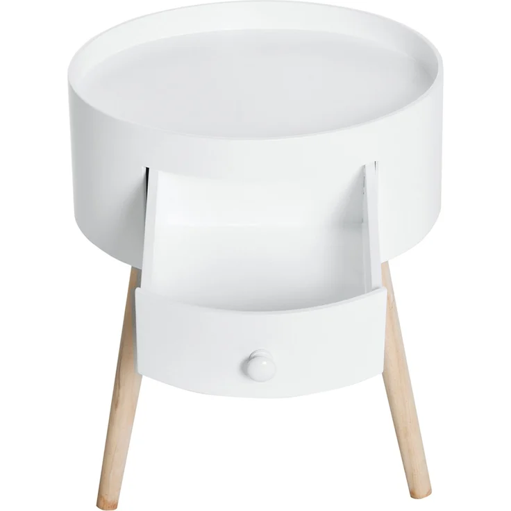 Couchtisch mit Schublade, rund, Skandi-Design, Schutzrand, Holz, Ø38 x H45 cm, Weiß--Weiß--28x45x95cm--YOUDENOVA – Bild 9
