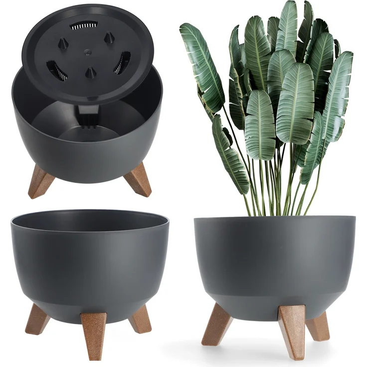 KADAX Blumentopf Blumentopf 24 cm Abdeckung + Einsteckbeine Blumenständer Anthrazit – Bild 1