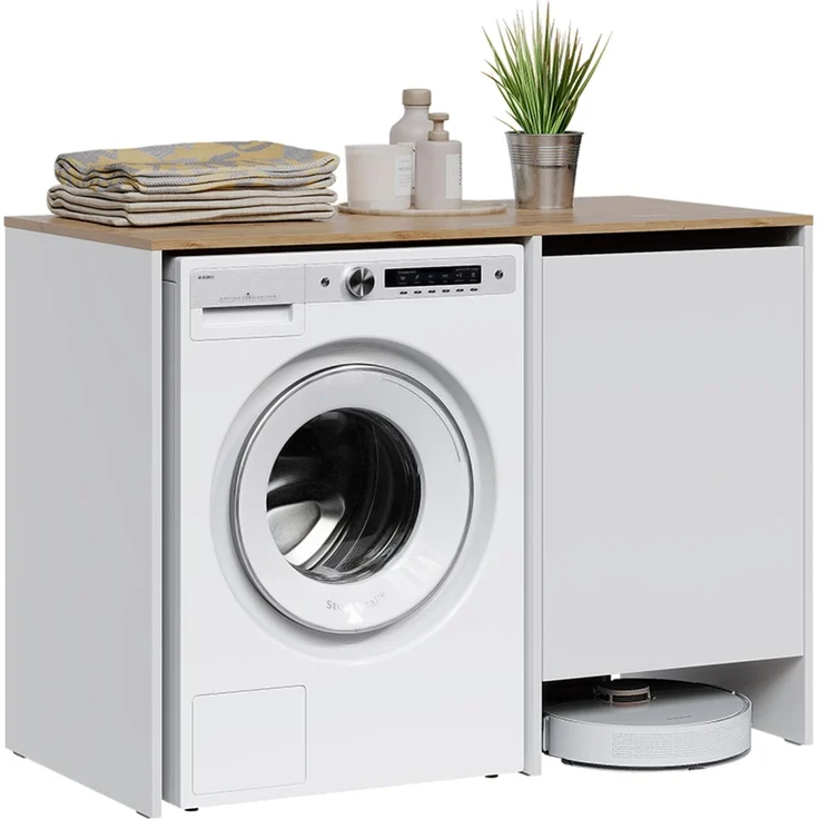 Waschmaschinenschrank Viktor Weiß/Artisan-Eiche 119.6 x 88.2 cm mit 1 Tür Vicco – Bild 5