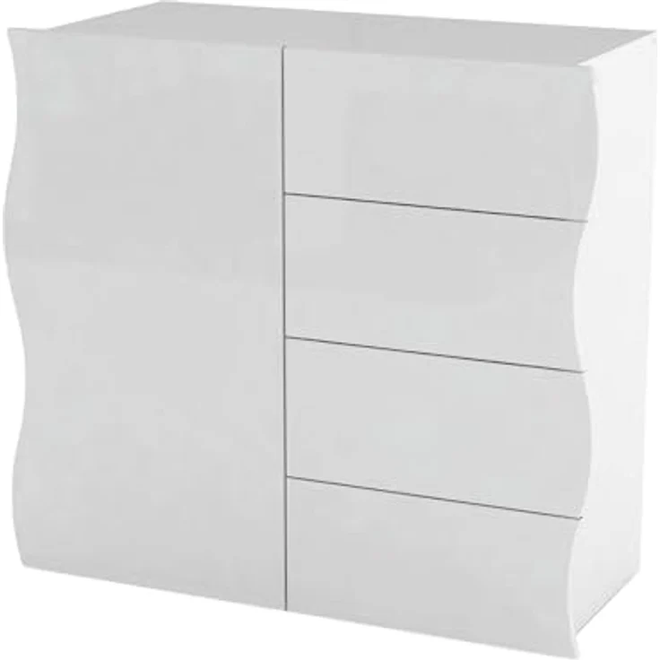 Dmora - Kommode Giuseppe, Küchen-Sideboard mit 4 Türen und 1 Schublade, Wohnzimmer-Buffet, 100 % Made in Italy, 90 x 40 x 81 cm, glänzendes Weiß, – Bild 6