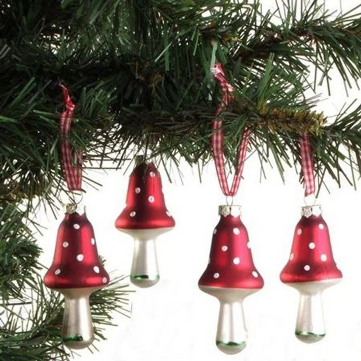 BURI Weihnachtsbaumkugel Glas-Weihnachtsbaumschmuck Pilz 4er-Set Christbaumkugeln Anhänger Deko (4 St) – Bild 4