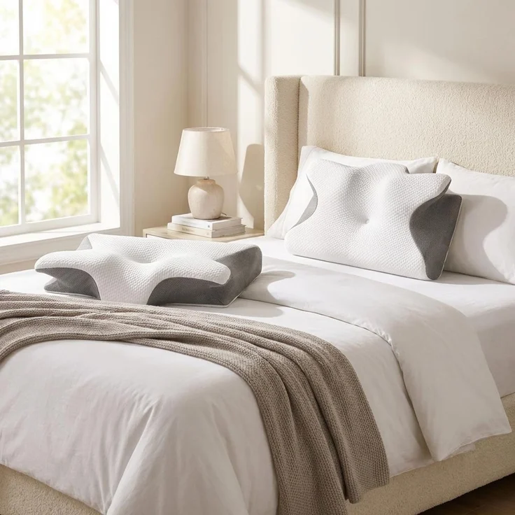 YaLiva_Decor® Nackenkissen 2 Stück, ergonomisch, orthopädisches Kissen gegen Nackenschmerzen & Memory Foam, Grau, 62 x 34 x 12 cm – Bild 6