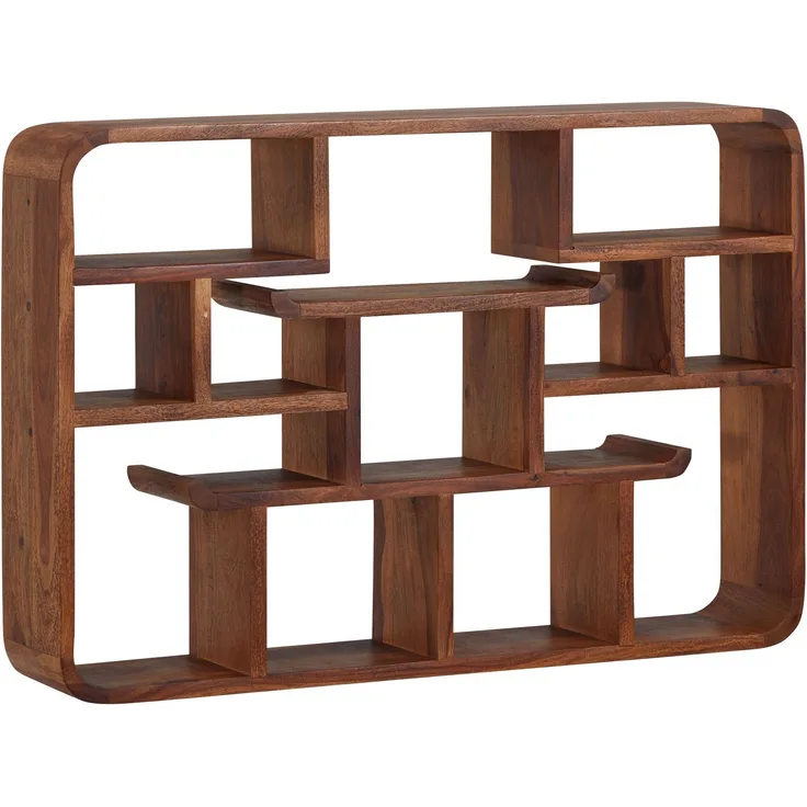 Wandregal 80 x 55 x 15 cm Sheesham Massivholz Hängeregal Modern Schwebend | Großes Design Schweberegal | Regal Hängend Wohnzimmer | Bücherregal Wand