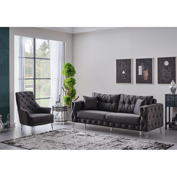 Sitzgruppe/Sofa Set - Wohnzimmergarnitur "Arabella" 3+3+1-Anthrazit – Bild 3