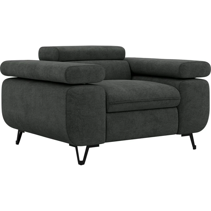 Einzelsessel, Polstersessel PETER mit verstellbaren Armlehnen und Kopfstütze, 1-Sitzer Sofa, Ohrensessel, Wellenfeder - Dunkelgrau Struktur – Bild 6