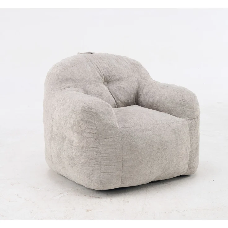 Sitzsack 95cm×95cm×79cm in Hellgrau mit Kunstfell – ergonomischer Loungesessel ohne Montage – Bild 5