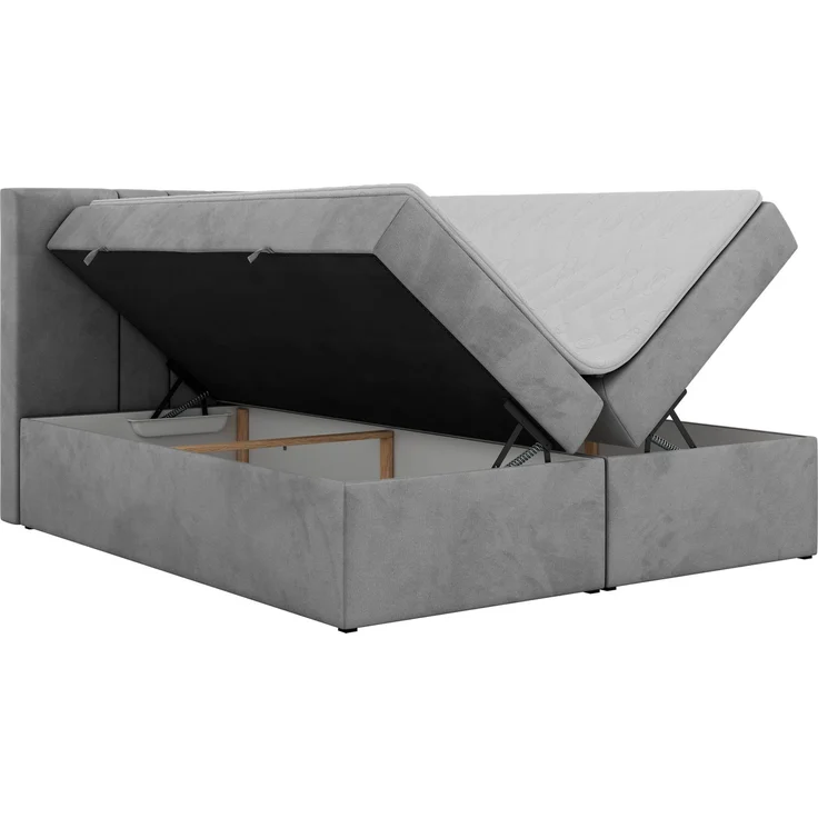Boxspringbett INERO 200 x 200 mit Matratze H3 und Topper Visco, 7-Zonen-Multipocket-Kern, zwei Bettkästen, Doppelbett, gepolstert Kopfteil - Hellgrau Velvet – Bild 8