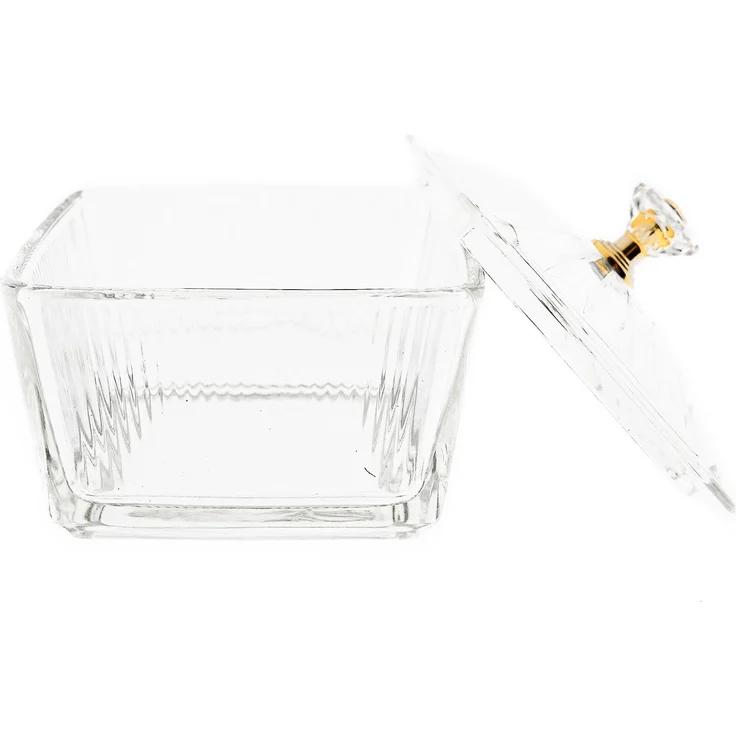 9 Teiliges Snackschalen-Set aus Glas mit goldenem Serviertablett & Knaufdeckel – Bild 7
