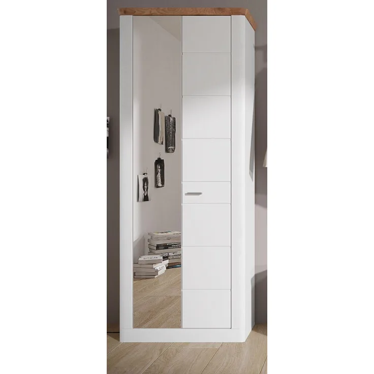 Garderobenschrank / Schuhschrank Norton in weiß matt und Eiche 79 x 204 cm