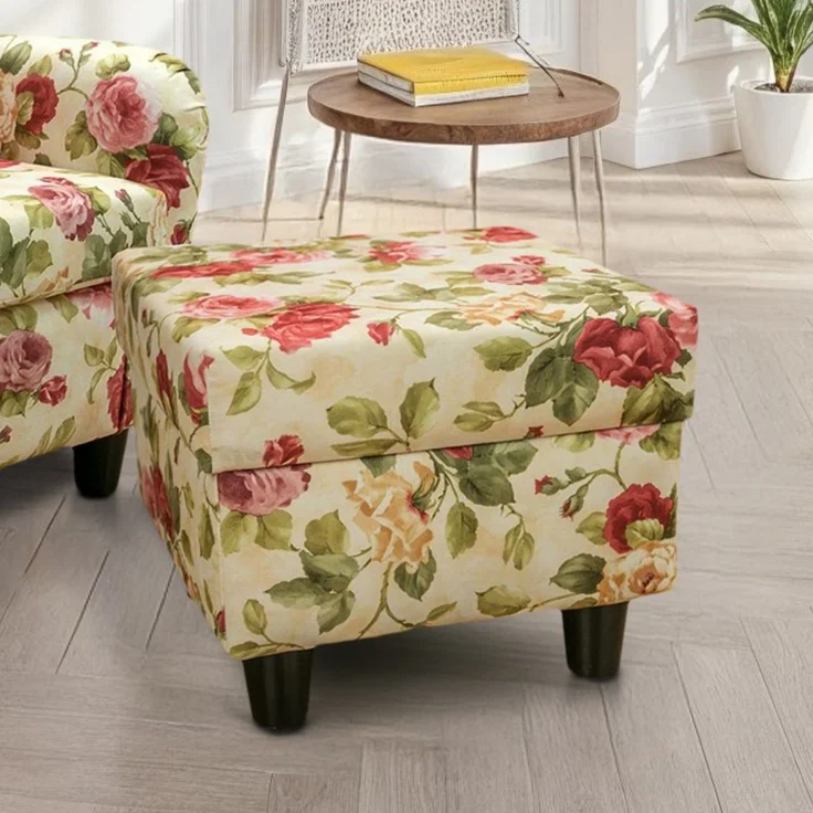 Ohrensessel mit Hocker Landhaus Polster-, TV-, Lesesessel Blumenmuster-Samtstoff – Bild 4