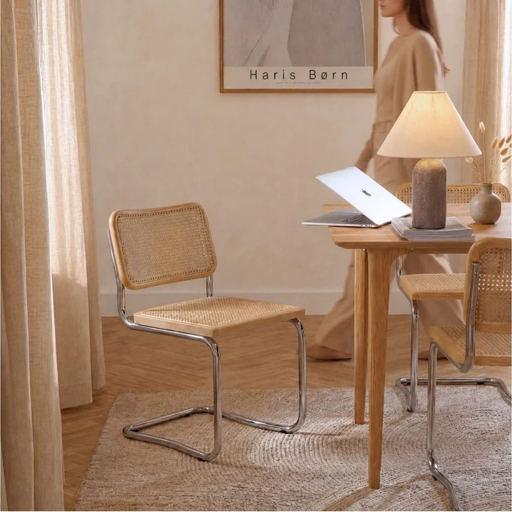Haris Børn Freischwinger Wiener Geflecht SKØR - Handgefertigt in Italien - Premium Schwingstuhl (Set, 4 St), Buche ohne Armlehnen - Freischwinger Stühle - Rattanstühle Esszimmer – Bild 1