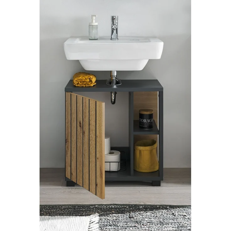 NIZZA Badezimmer Waschbeckenunterschrank in Graphit, Artisan Eiche Optik - Bad Unterschrank Badezimmerschrank mit viel Stauraum - 60 x 60 x 37 cm (B/H/T) – Bild 3