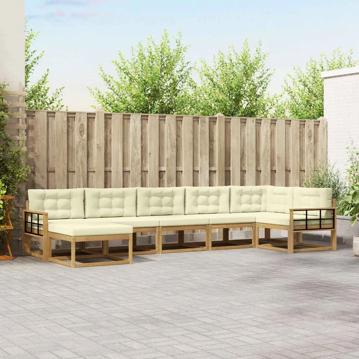 vidaXL Outdoor-Sofagarnitur 7 stk. 7-Sitzer Weiß und Creme 3386769 – Bild 1