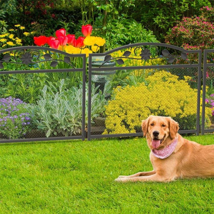 UNHO Teichzaun Gartenzaun 5 Stück Steckzaun Metall Zaunelemente Dekozaun Gitterzaun Zaun Gerade Teichzaun HundezaunGehege Stabil 80x80 cm Schwarz Metall – Bild 3