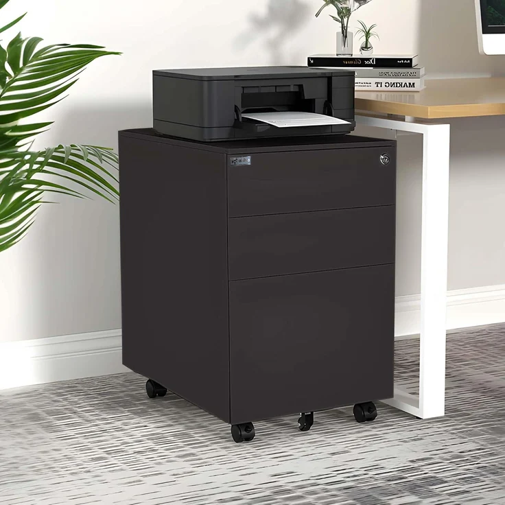 Makika Rollcontainer abschließbar mit Schubladen und Rollen 39x50x60cm in Schwarz – Bild 1