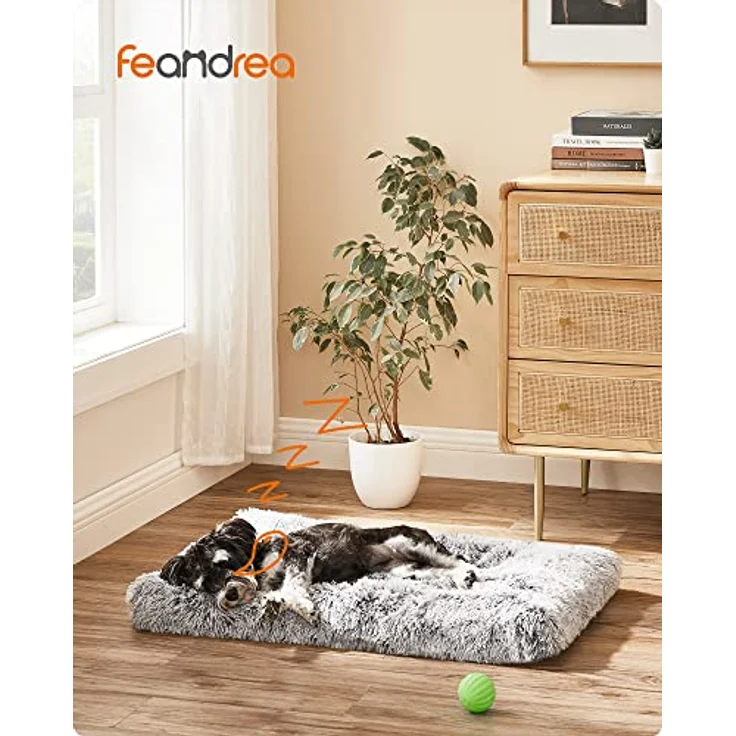 Feandrea Hundebett, Hundekissen, Flauschige Hundematte, Langer Plüsch, 80x50 cm, weiche Polsterung, maschinenwaschbar, multifunktional, Ombré-Grau PGW201G01 – Bild 3