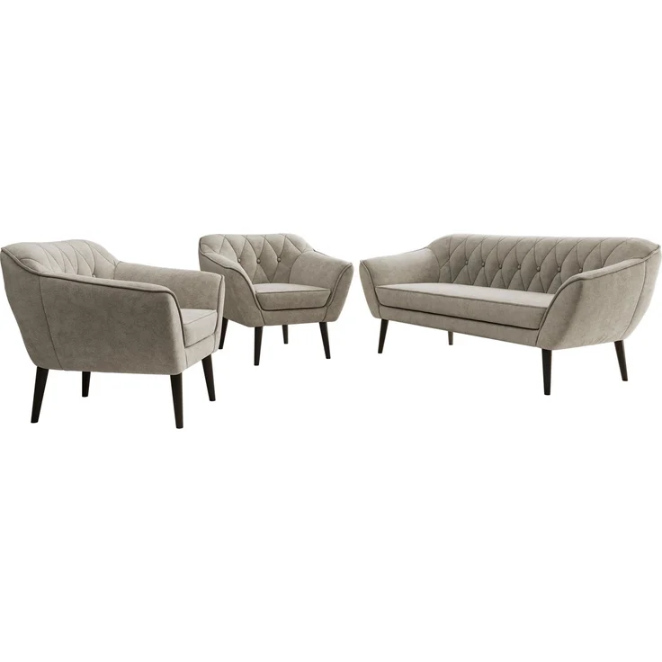 Wohnzimmerset PIRS 1-1-3, Skandinavisches 3-Sitzer Sofa mit Sesseln, Sofa mit Wellenfederung, schwarze Füße, Skandinavisches Möbelset - Beige Stukture – Bild 7