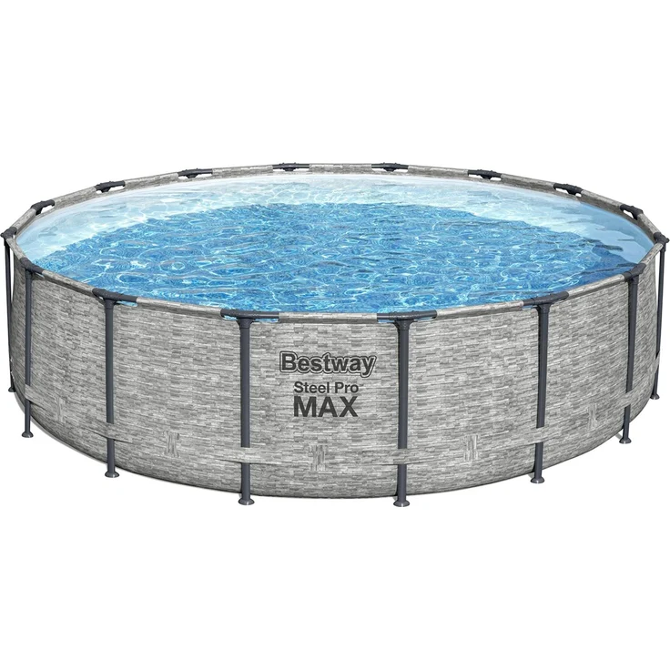 Bestway® Steel Pro MAX™ Ersatz Frame Pool ohne Zubehör Ø 488 x 122 cm, Steinwand-Optik (Cremegrau), rund, Steinoptik – Bild 1
