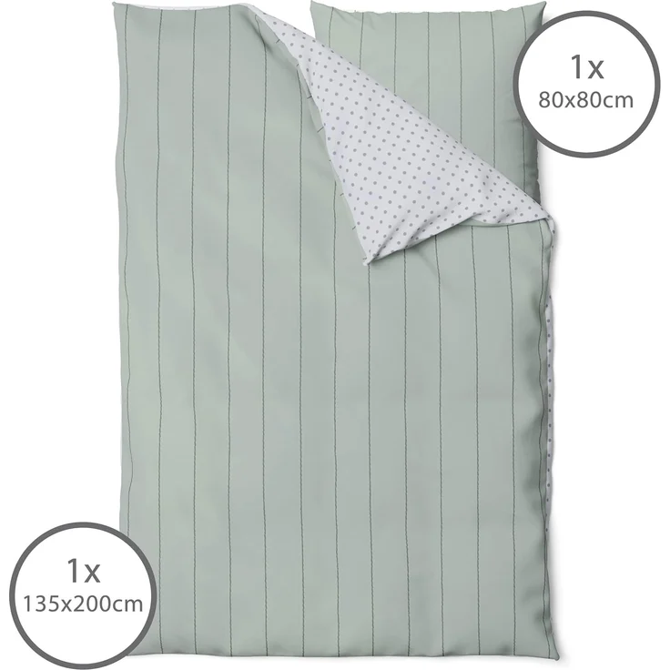 LINKHOFF Wendebettwäsche Biber Bettwäsche 135x200 / 155x220 + Kissen 80x80, Grün, 100% Baumwolle, Mintgrün, Grau, Mit Reißverschluss – Bild 3