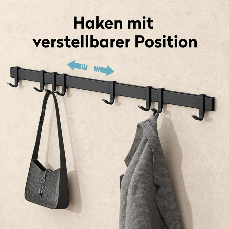 doporro Garderobenleiste Kleiderhaken 4/6/8 Verschiebbare Alu-Wandhaken selbstklebend Stalo-12 (6 St), 4 Verschiebbare Wandhaken aus Alu – Bild 2