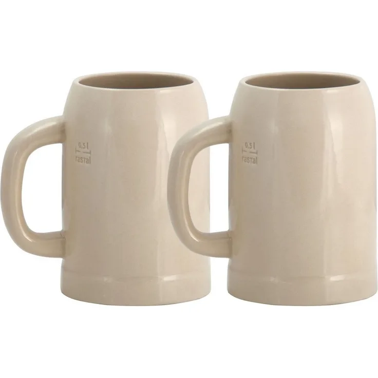2er Set Grenzauer-Bierkrug Humpen 0,5 Liter mit Eichstrich Steinkrug 500ml 50cl