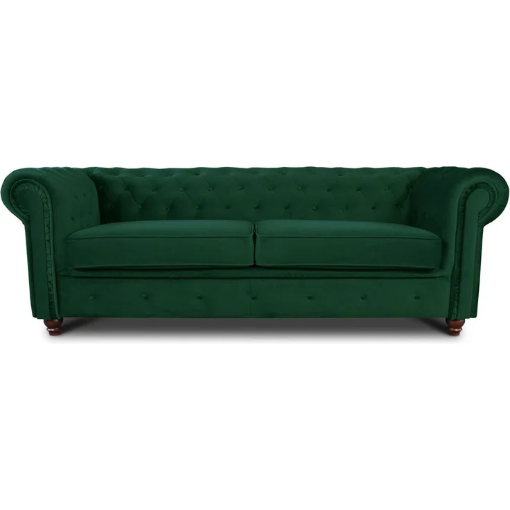 Sofa Chesterfield Asti 3-Sitzer, Couchgarnitur 3-er, Sofagarnitur, Couch mit Holzfüße, Polstersofa - Glamour Design, Velours (Dunkelgrün (Velvet 78)) – Bild 5