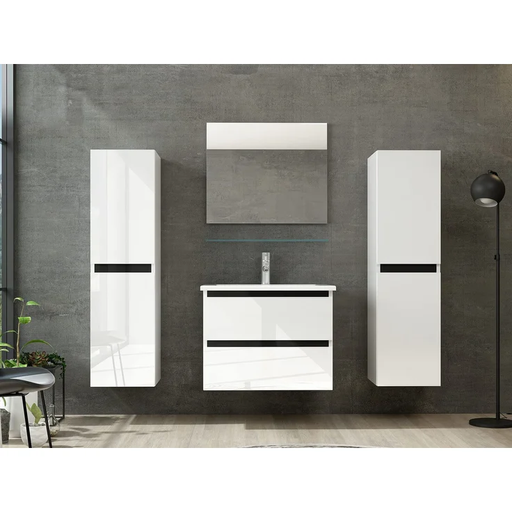 Homeline Badmöbel Set mit Schubladen Glas ablage (Dennis Weiss, 60 cm 2X Hochschrank) – Bild 2