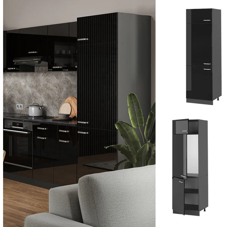 Kühlumbauschrank R-Line Schwarz Hochglanz 60 cm Vicco – Bild 2