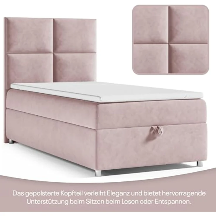 Best For Home Boxbett Trinity K-2, Rosa, Boxspringbett mit Bettkasten, 80x200 cm – Bild 3
