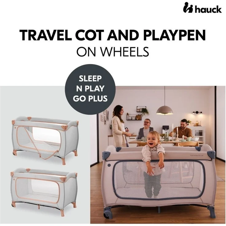 Hauck Baby-Reisebett Sleep N Play Go Plus XXL Set - Dusty Cork, Kinder Reisebett mit Matratze, Spannbettlaken & Insektenschutz faltbar – Bild 2