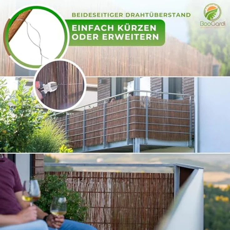 BOOGARDI Weidenmatte - 20 Größen - Weidenzaun 80 cm hoch x 500 cm lang - Sichtschutzmatte Balkonverkleidung Sichtschutz Garten Zaun Balkon Sichtschutzzaun Holz – Bild 6