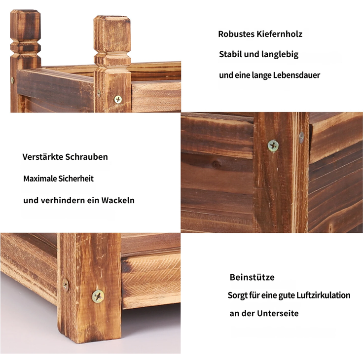 UNHO Blumenkästen Pflanzkasten Holz Pflanzkübel Rechteckig Blumenkasten Blumentopf Blumenkübel Hochbeet Frühbeet Garten Gemüsebeet Pflanzenkasten Tomaten 30x60x34 cm Braun – Bild 5