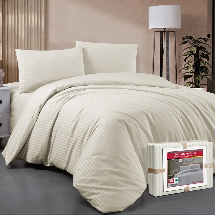 DecoHomeTextil Heimtextilmanufaktur Bettwäsche Set Bettgarnitur mit Reißverschluss Polycotton Streifen – Bild 1