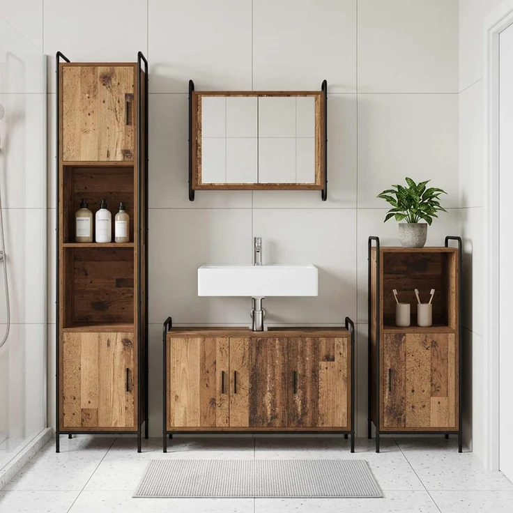 vidaXL Badezimmerschrank-Set 2 stk. Altholz 65,5 x 34 x 61 cm 3444481 – Bild 1