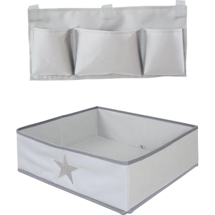 roba Organiser Set für Hochstühle mit Stern Motiv - Passend für alle Sit Up & Born Up Babyhochstühle - Box & Tasche zum Einhängen - Befestigung mit Klettverschluss - Grau
