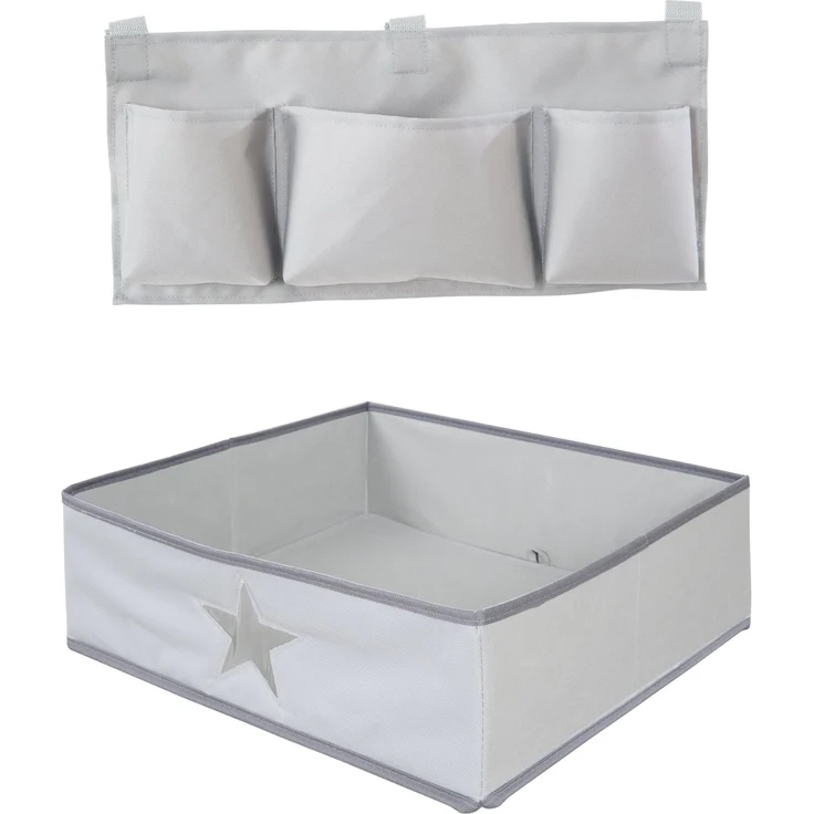 roba Organiser Set für Hochstühle mit Stern Motiv - Passend für alle Sit Up & Born Up Babyhochstühle - Box & Tasche zum Einhängen - Befestigung mit Klettverschluss - Grau – Bild 1