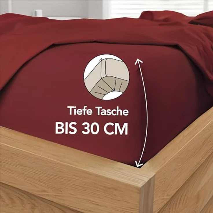 Dreamzie - Spannbettlaken 135x190 | Mikrofaser Weich – Für Dicke Matratzen – Oeko-Tex | Komfort, Atmungsaktivität, Pflegeleicht – Burgundy – Bild 2