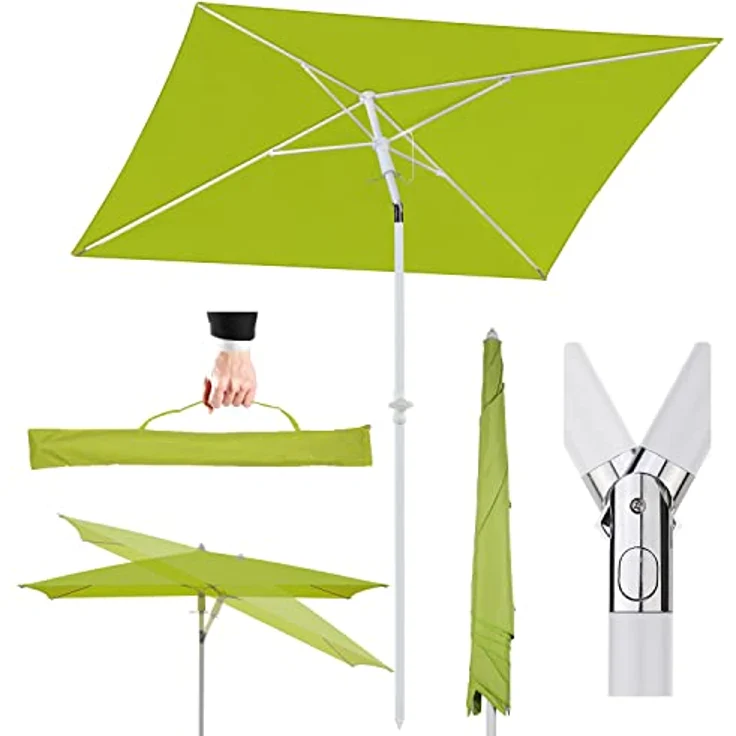 Sekey 180 × 125 cm Sonnenschirm mit Schutzhülle, Balkonschirm Gartenschirm Terrassenschirm, Sonnenschutz UPF50+, Kippbar, Höhenverstellbar, Rechteckig- Grün – Bild 2