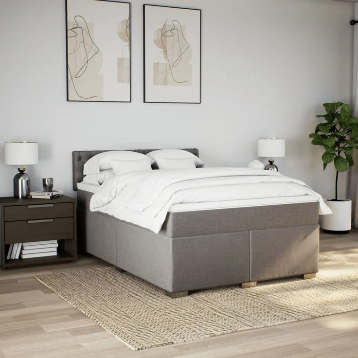 vidaXL Boxspringbett mit Matratze Taupe 140x200 cm Stoff 3285922 – Bild 3