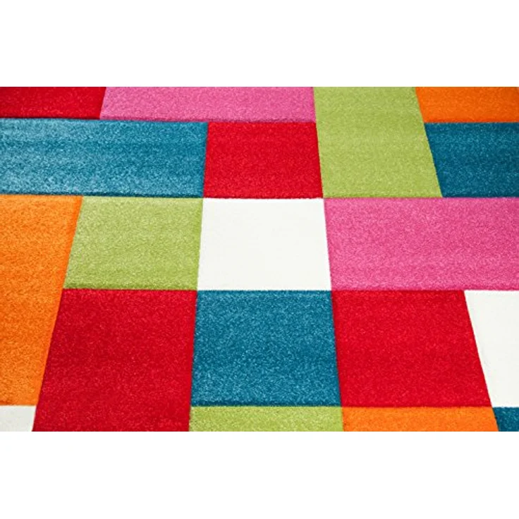 CARPETIA Kinderteppich Spielteppich Kinderzimmer Teppich Karo bunt türkis orange weiss rot pink Größe 80x150 cm – Bild 4