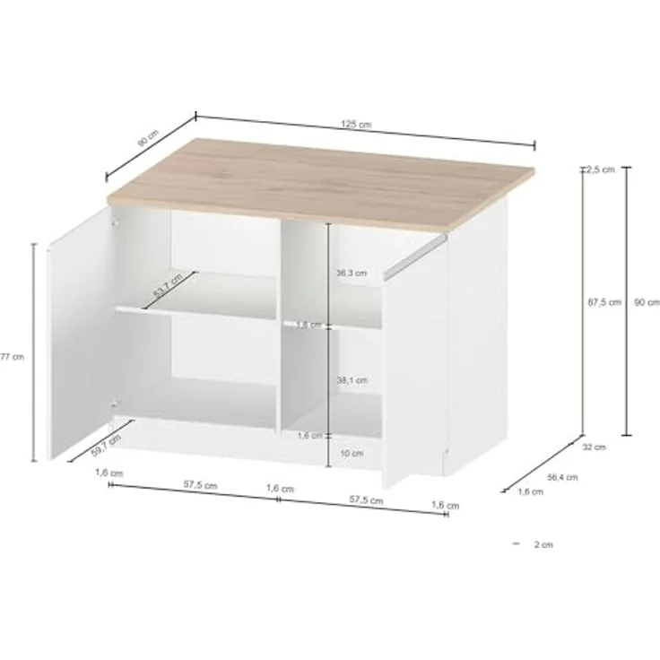Dmora - Kücheninsel Emmanuel, Mehrzweckschrank, Küchenzeile Schrank, Zusätzlicher Tisch, 100% Made in Italy, 125 x 90 x 90 cm, glänzendes Weiß und Eiche – Bild 3