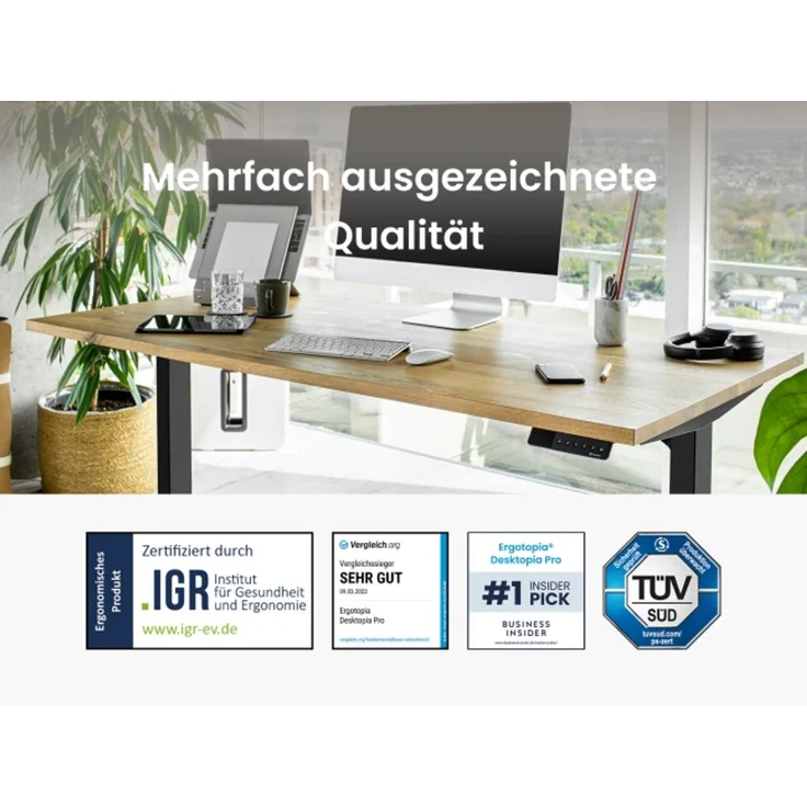 Desktopia Pro X - Elektrisch höhenverstellbarer Schreibtisch / Ergonomischer Tisch mit Memory-Funktion, Eiche Echtholz, Gestell Weiß, 160x80 cm – Bild 3