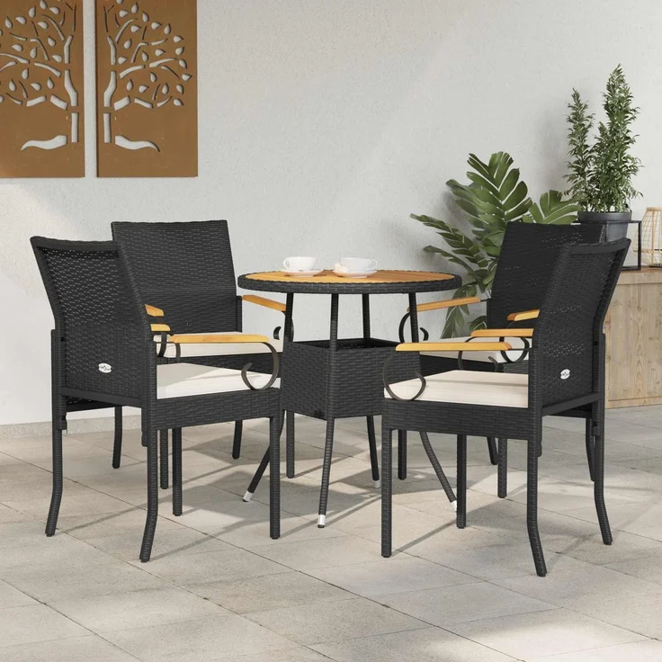 vidaXL Gartenstühle 4 Stk. Schwarz und Cremeweiß 42025885 – Bild 1