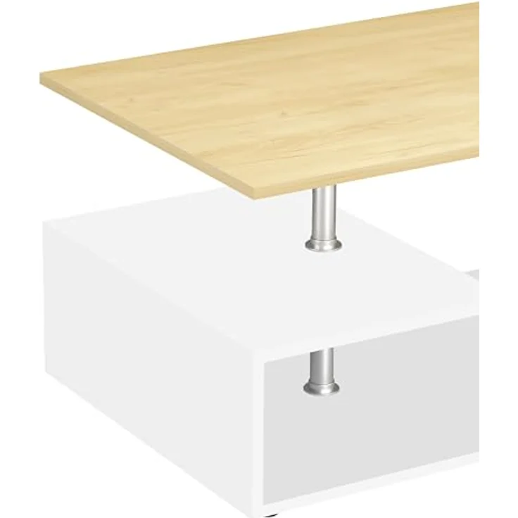 MID.YOU Couchtisch Maliso, Weiß und Honigeiche, rechteckig mit Stauraum, 53x42x91 cm – Bild 6