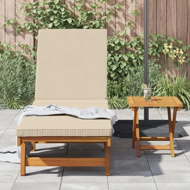 vidaXL Sonnenliege aus massivem Akazienholz, verstellbar mit Rädern und wasserfestem Kissen, beige – Bild 3