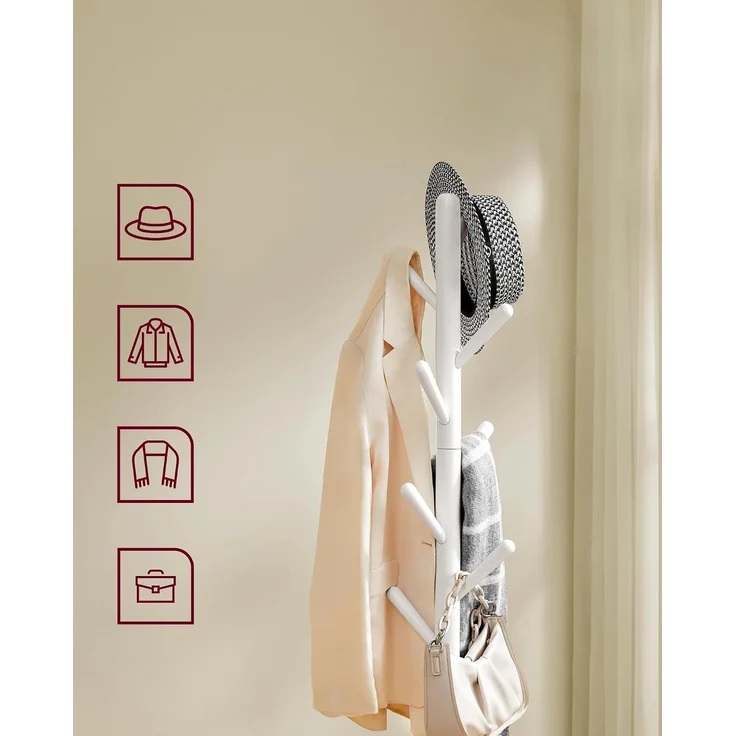 Vasagle Garderobenständer, Kleiderständer, mit 8 Haken und Ablagefläche, 170,5 cm hoch für Mäntel, Hüte, Taschen, Eingangsbereich, Flur, Schlafzimmer, wolkenweiß RCR033W01 – Bild 6